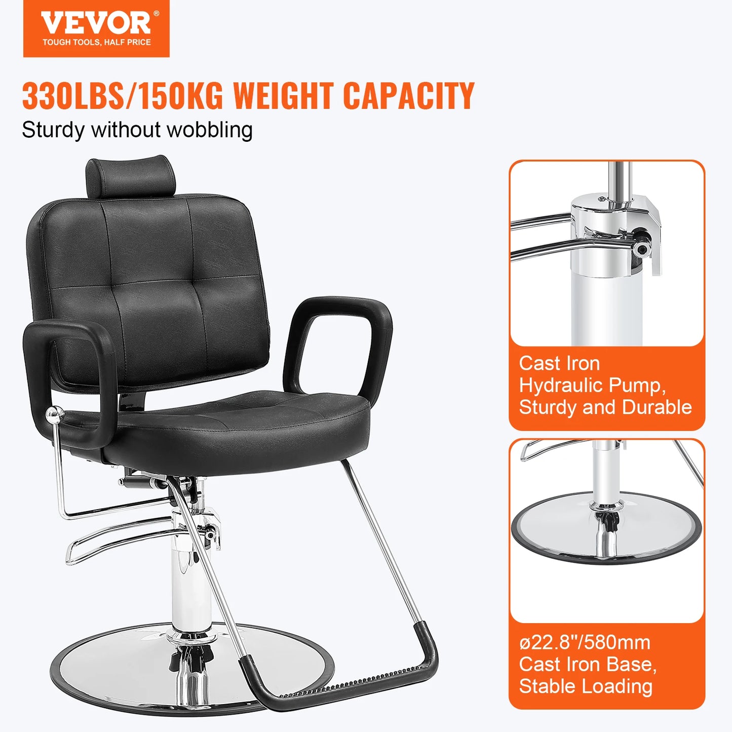 Salon Chair Max Load Weight 330 lbs Black  .