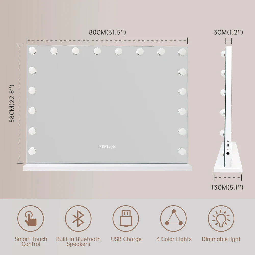 Large Vanity Mirror With Lights And Bluetooth Speakers.