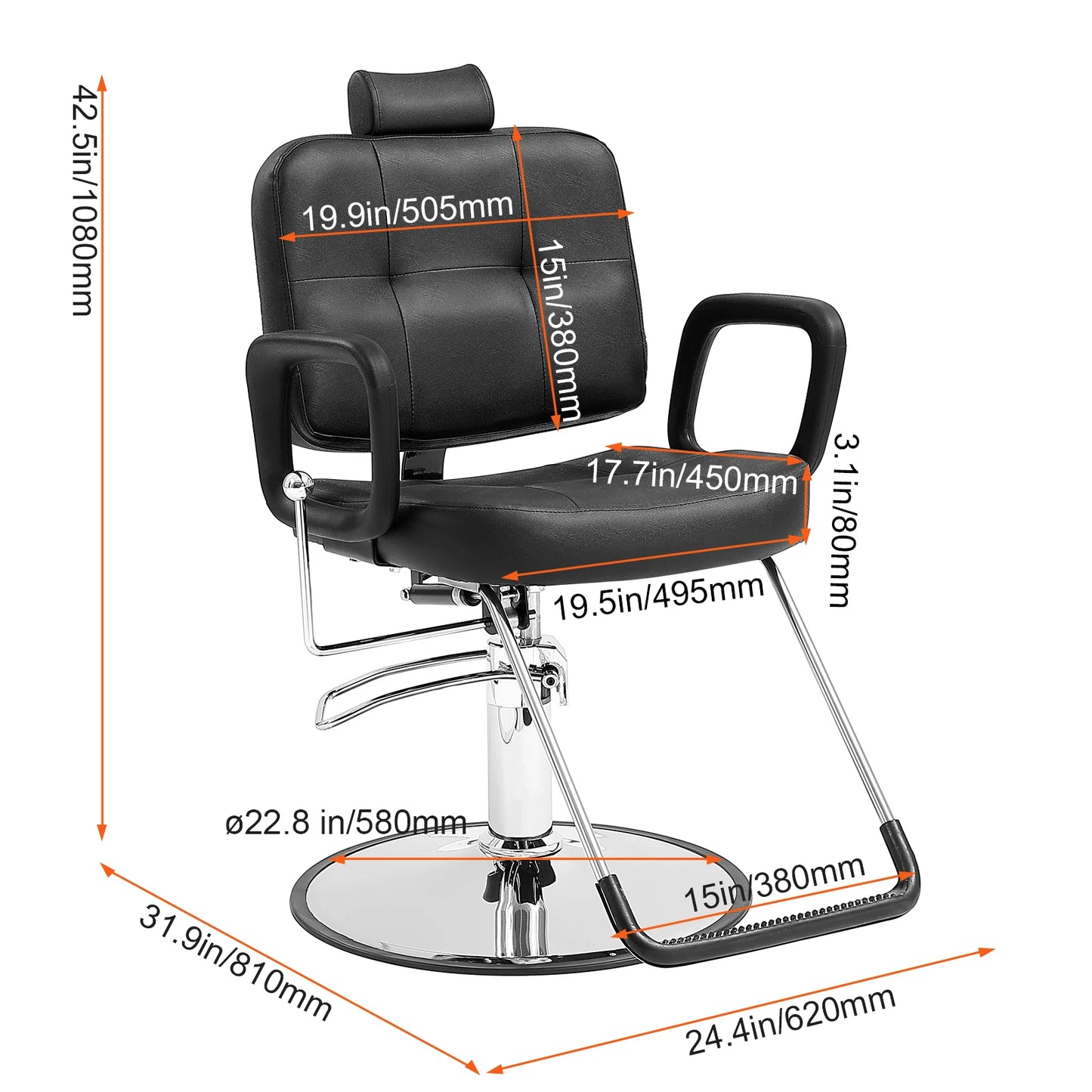 Salon Chair Max Load Weight 330 lbs Black  .