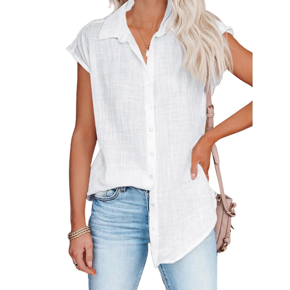 Solid Cotton Linen Shirt Women's Clothing Casual .