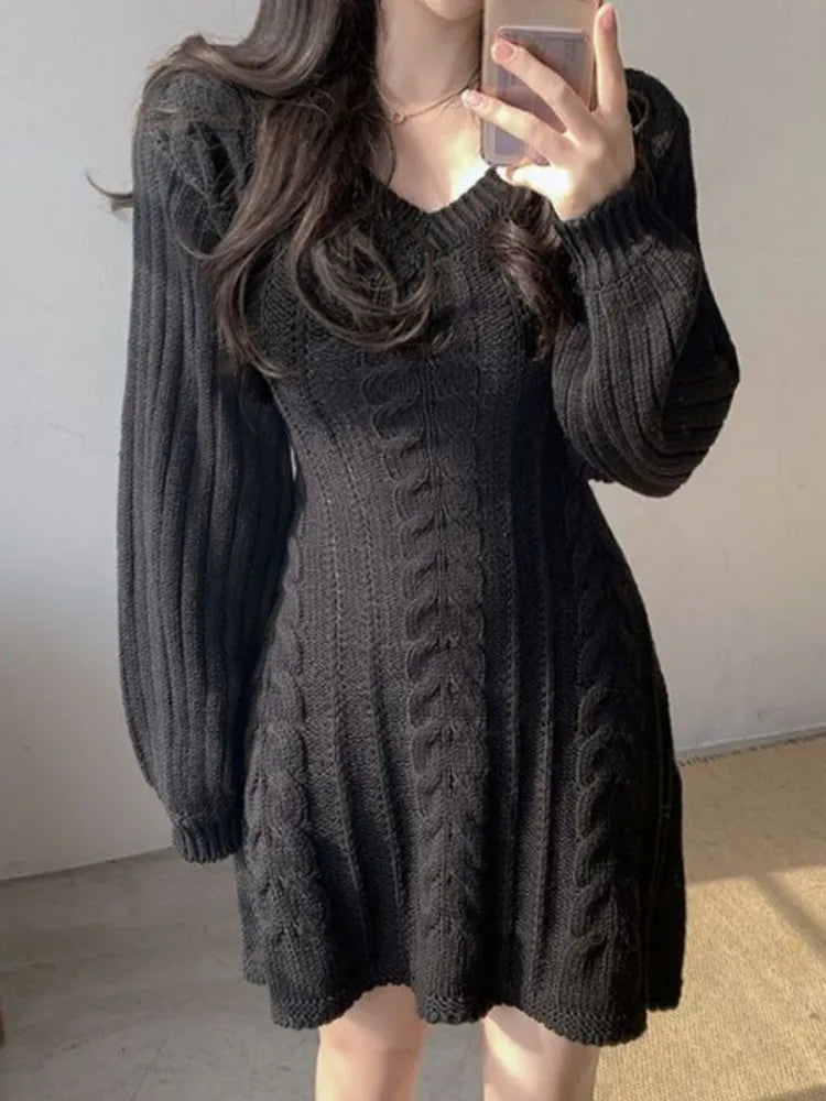 Knitted Long Sleeve Sweater Dress for Women