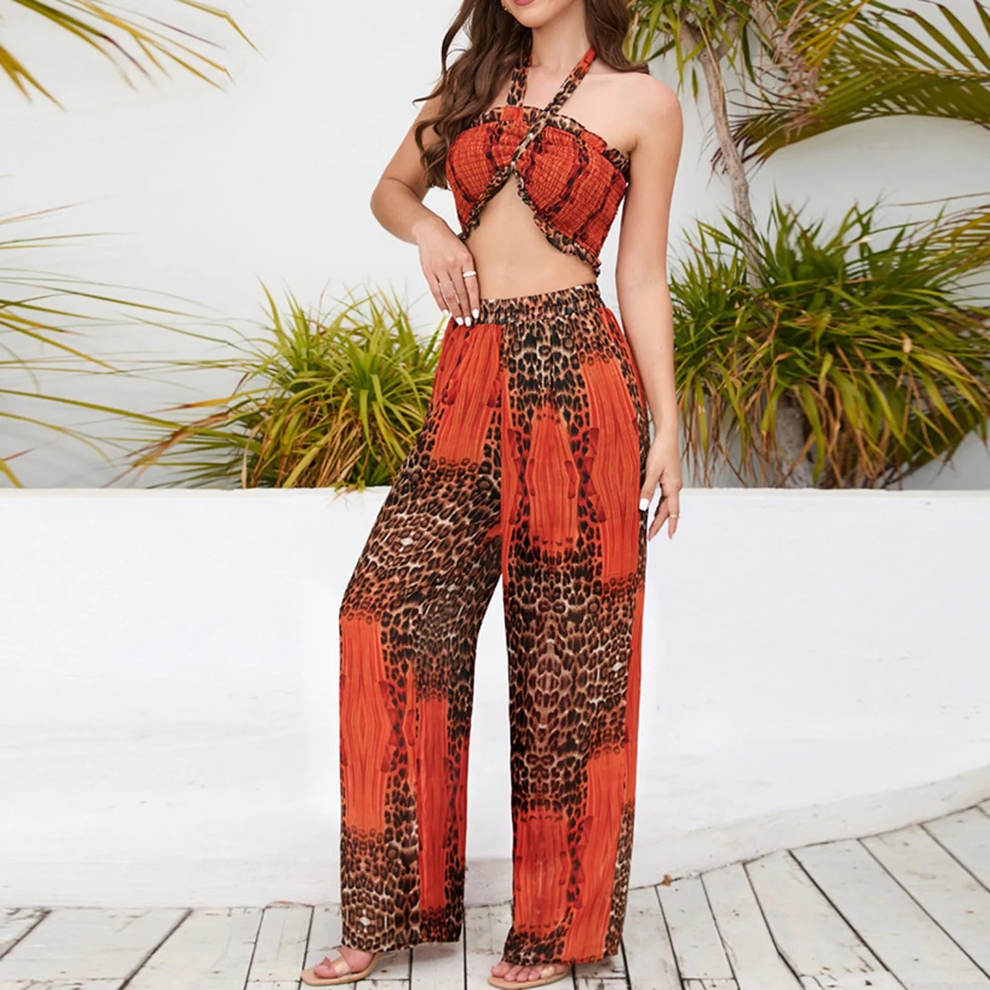 Women's 2 Piece Outfits Sexy Floral Leopard Print .