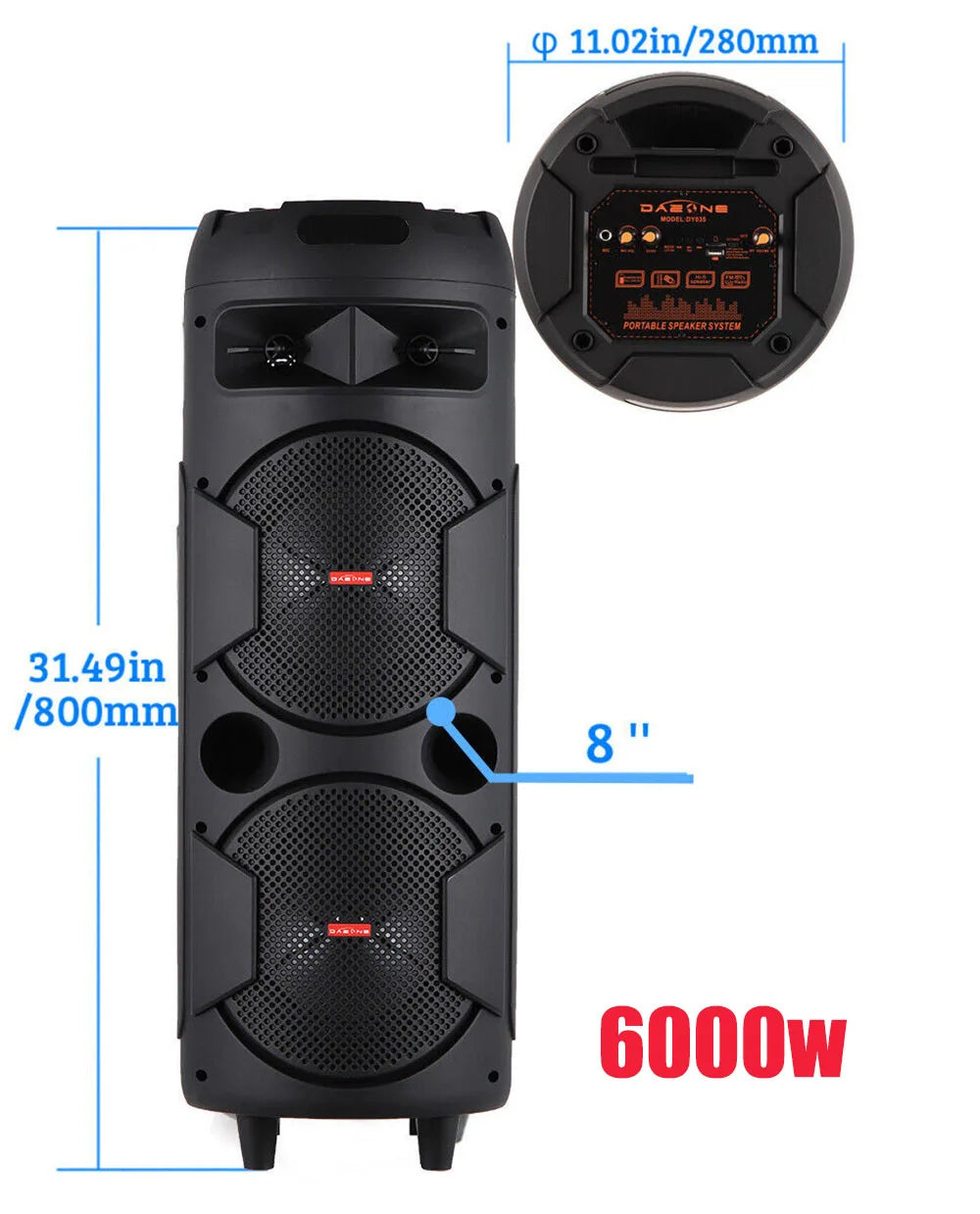 6000W Portable Bluetooth Speaker Sub woofer.