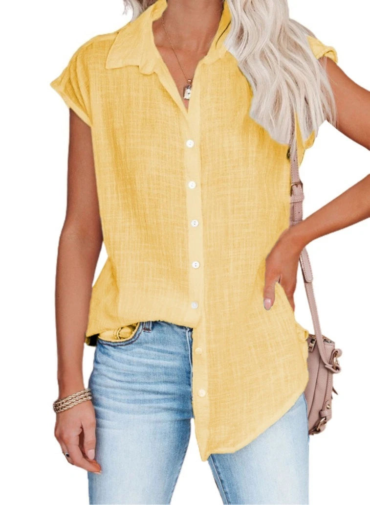 Solid Cotton Linen Shirt Women's Clothing Casual .