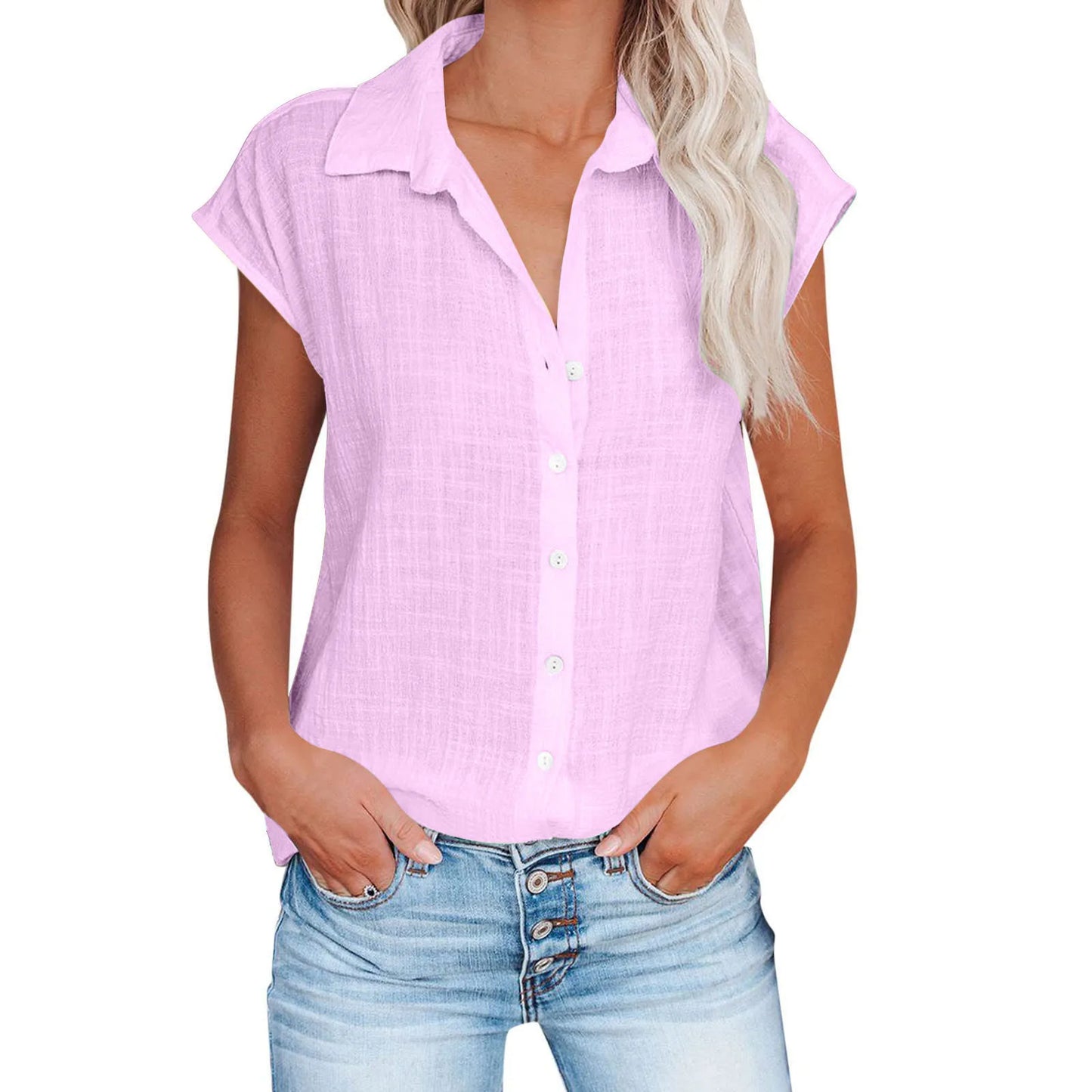 Solid Cotton Linen Shirt Women's Clothing Casual .