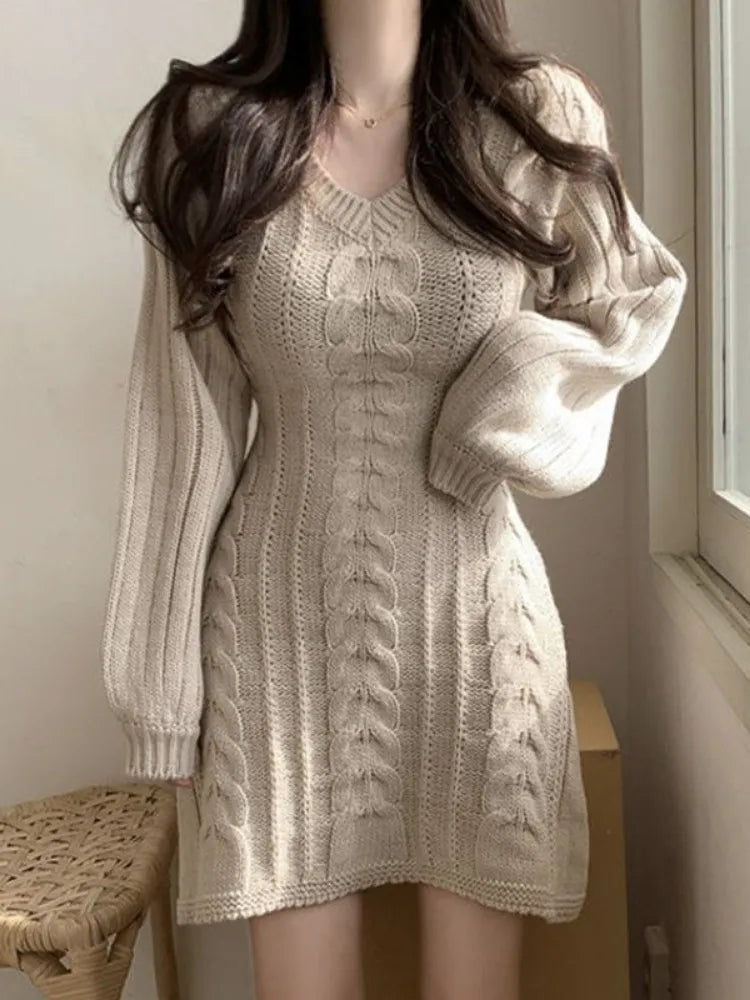 Knitted Long Sleeve Sweater Dress for Women