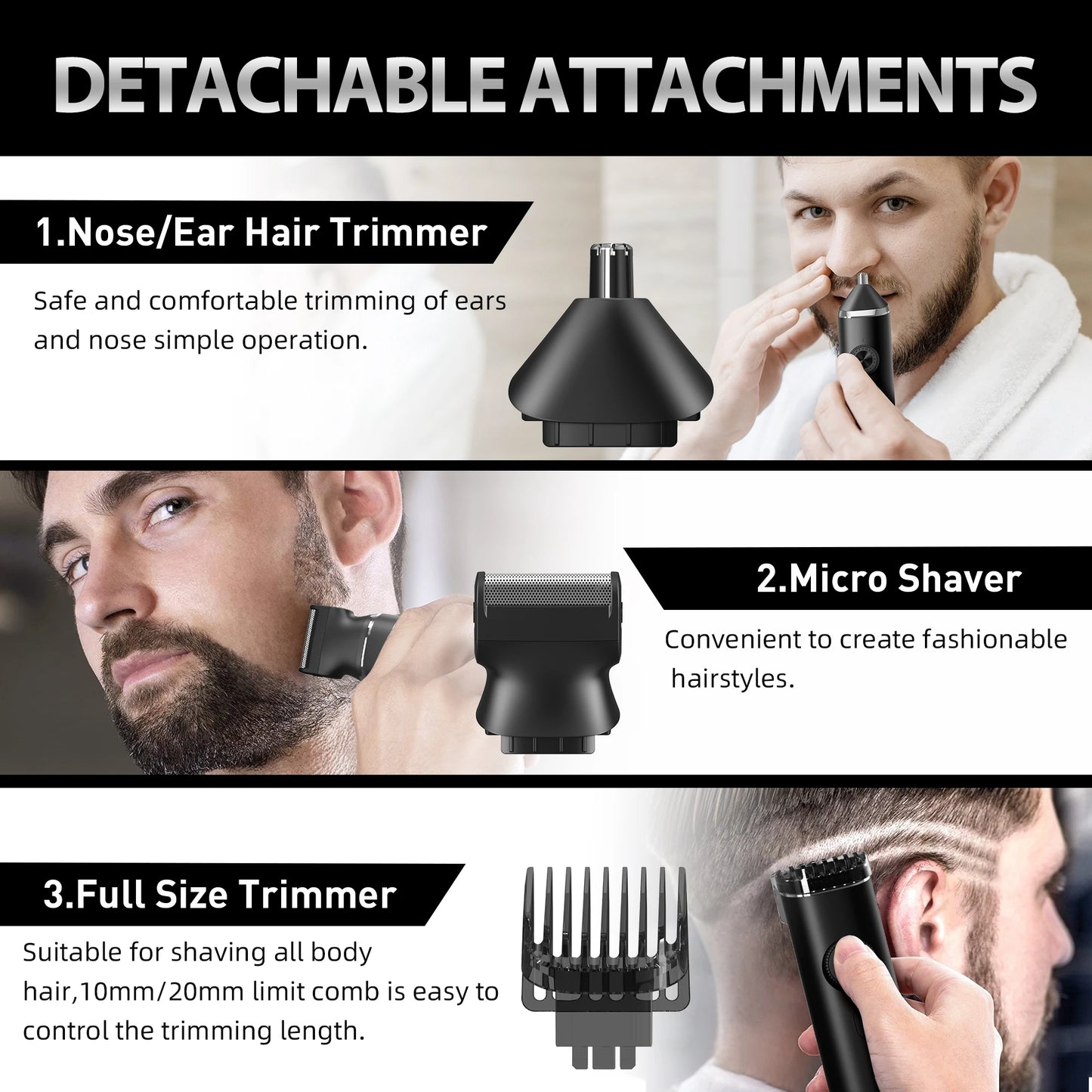 Hair Trimmer Grooming Kit Rechargeable for  Men.