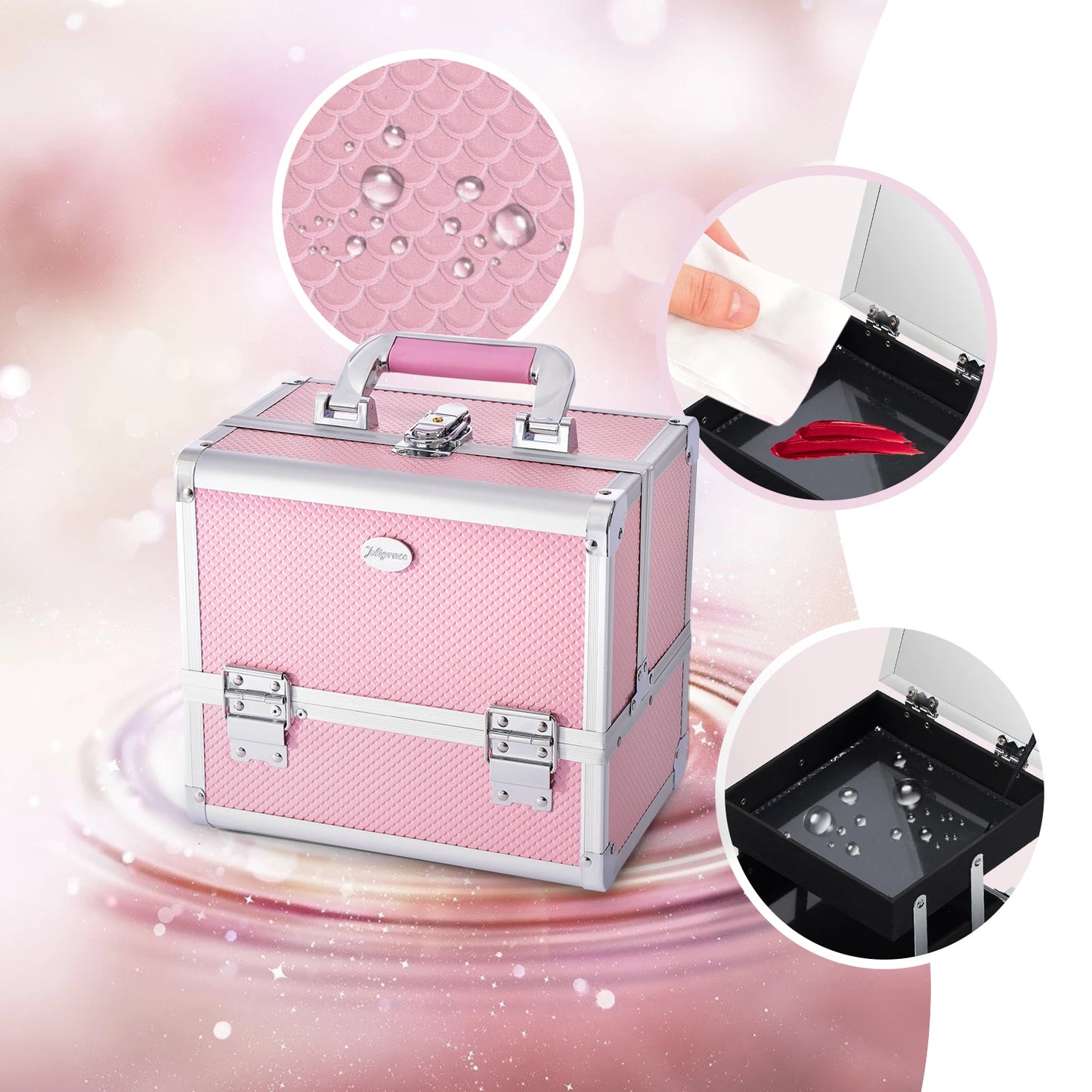 Professional Makeup Suitcase Portable  Holder Mirror Lockable.