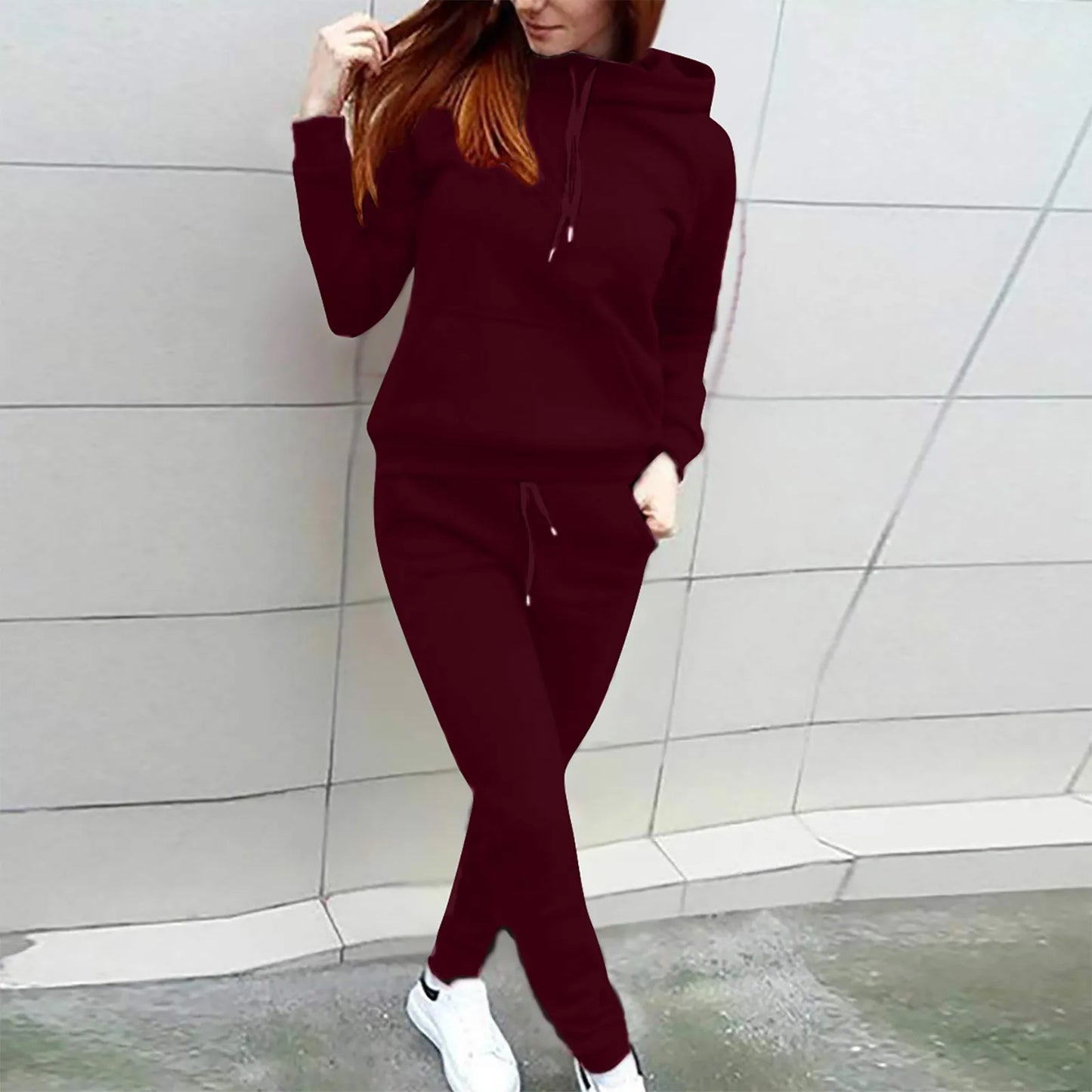 Women Hoodies Casual Solid Warm two piece outfits.