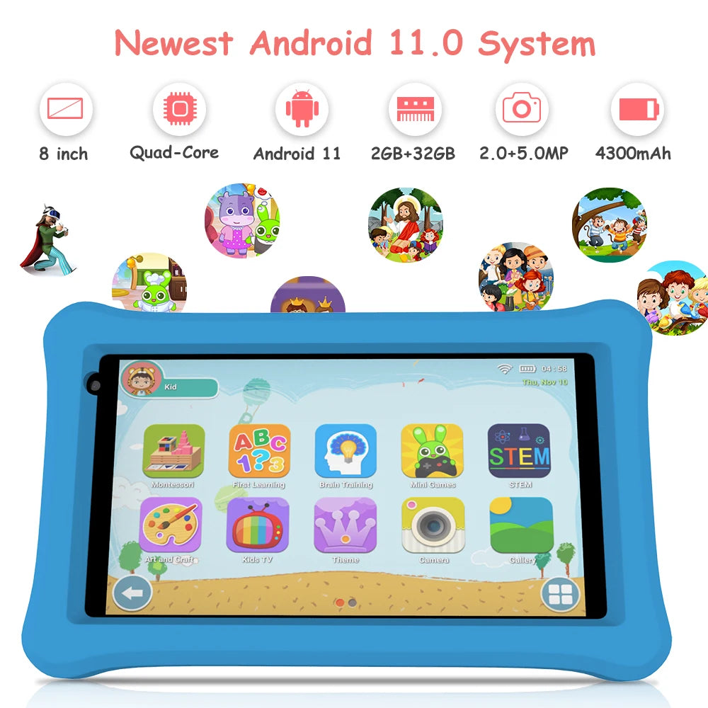 Android Children Learning Kids Tablet with Holder.