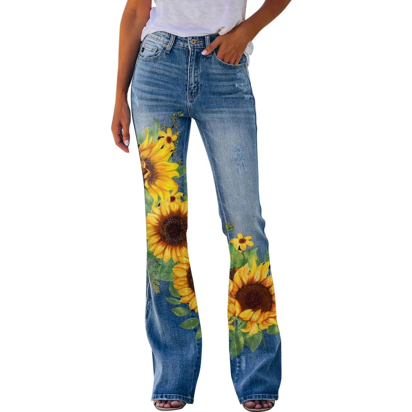 Ladies Flared Pants Baggy Jeans .