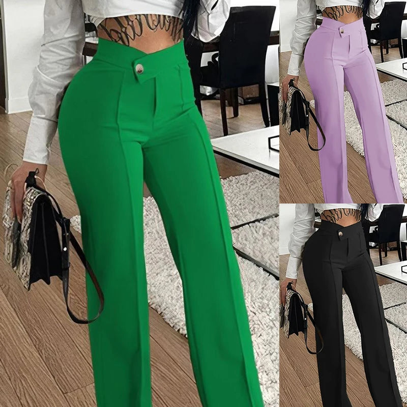 Fashion Slim Straight-leg Pants With Buckle Elegant .