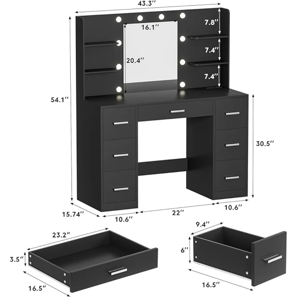 Vanity Desk with LED Lighted Mirror&Power Outlet 3 .