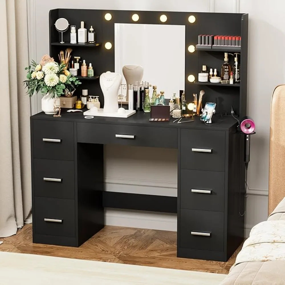 Vanity Desk with LED Lighted Mirror&Power Outlet 3 .