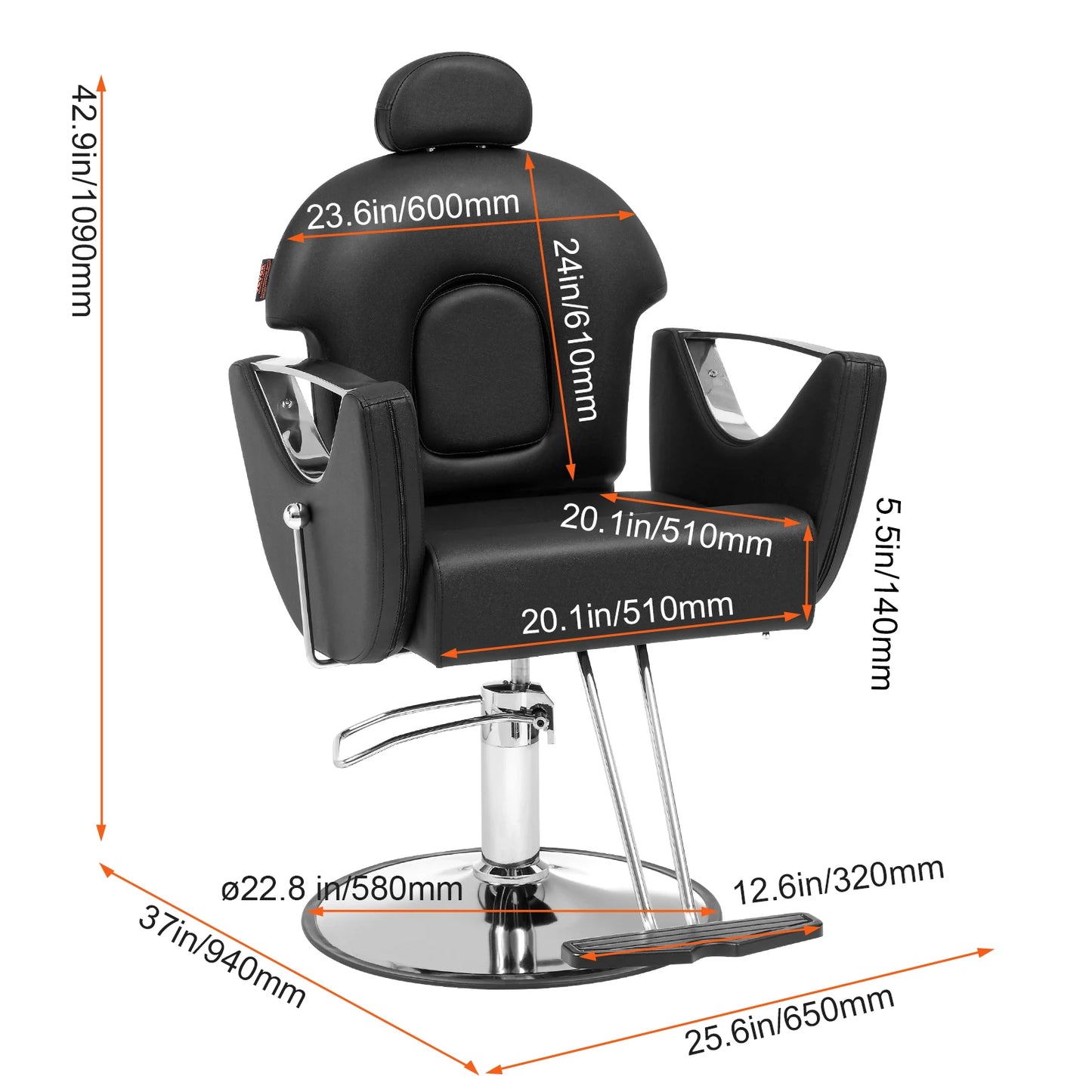 Salon Chair Max Load Weight 330 lbs Black  .