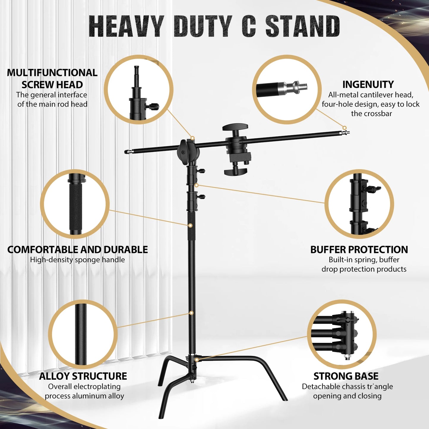 Black Stainless Steel Century Foldable Light Stand .