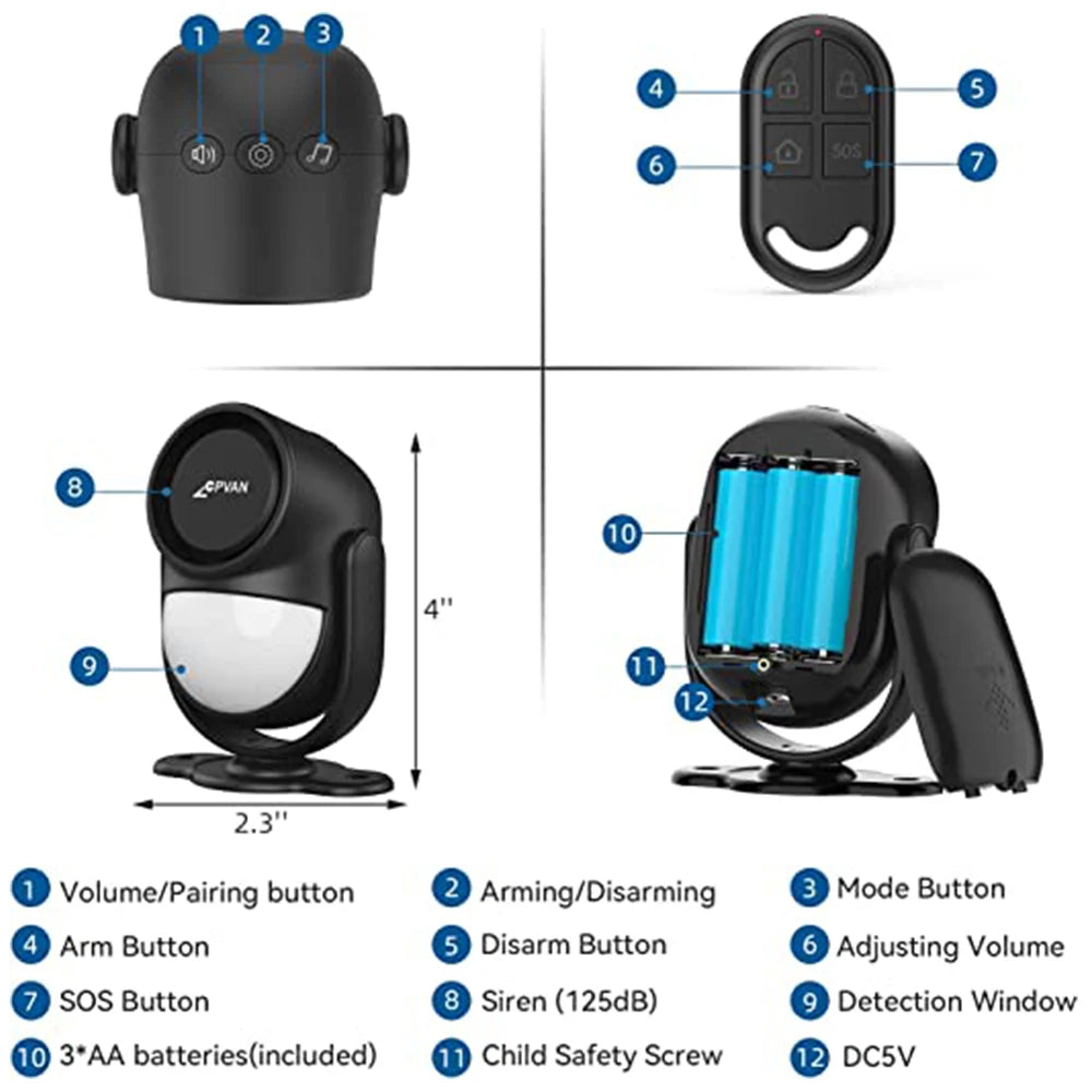 detector Motion Sensor Alarm with Remote Control .