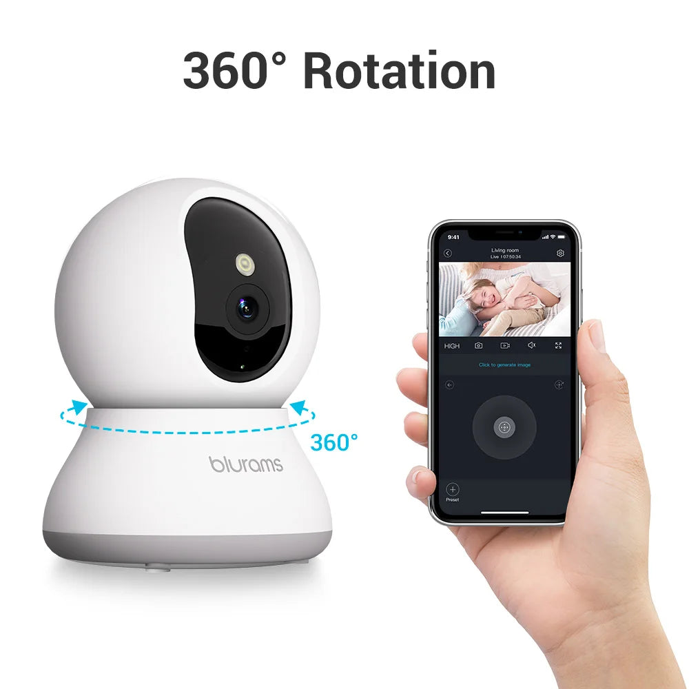 blurams Pet Camera 2K, 360° Indoor Security Camera,