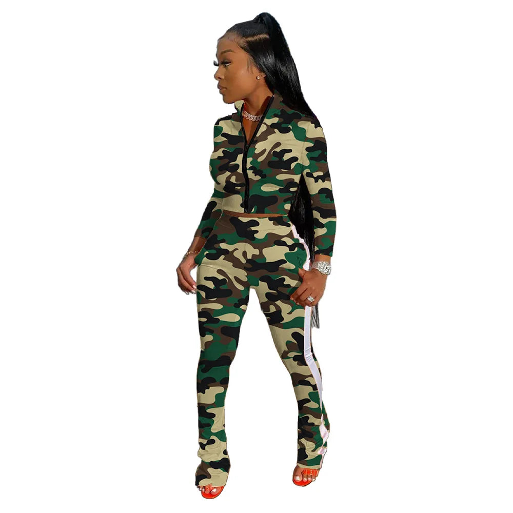 Prowow Casual Camouflage Print Women's Tracksuits .