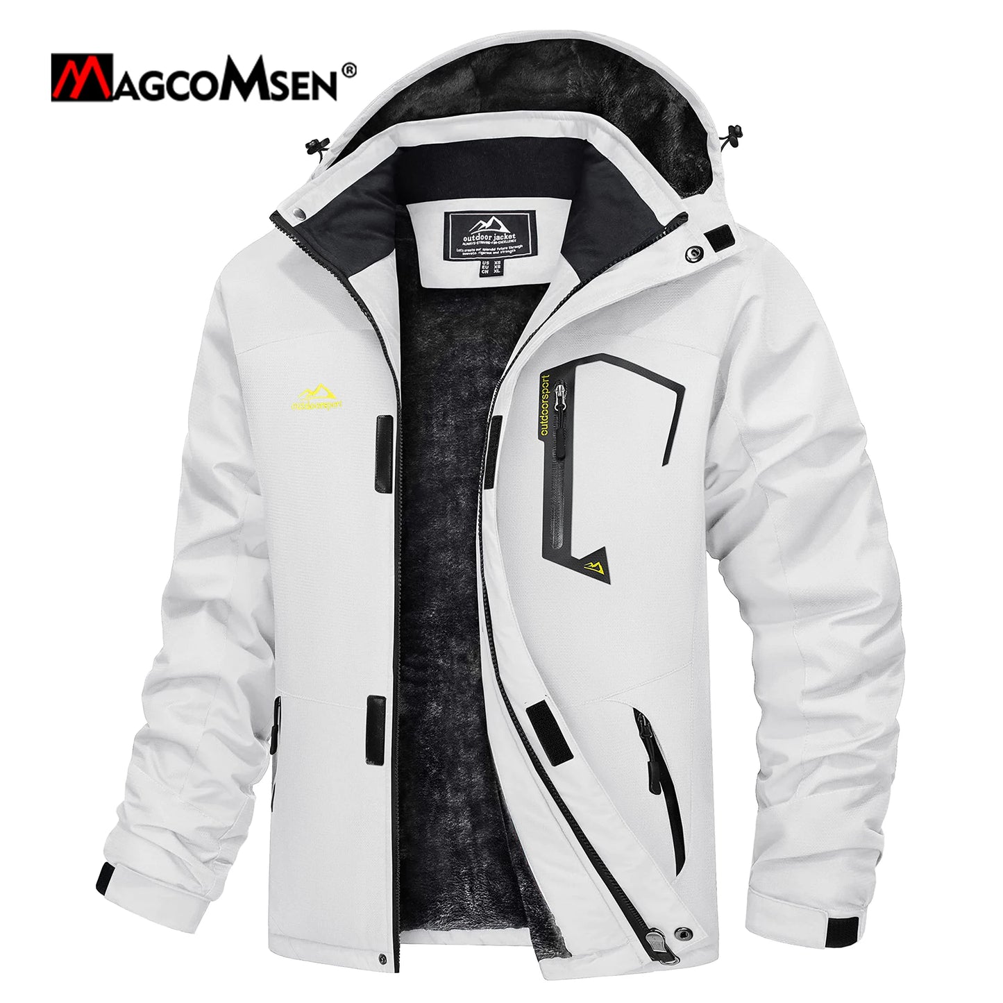 MAGCOMSEN Men's Hooded Fleece Ski Jacket Waterproof .