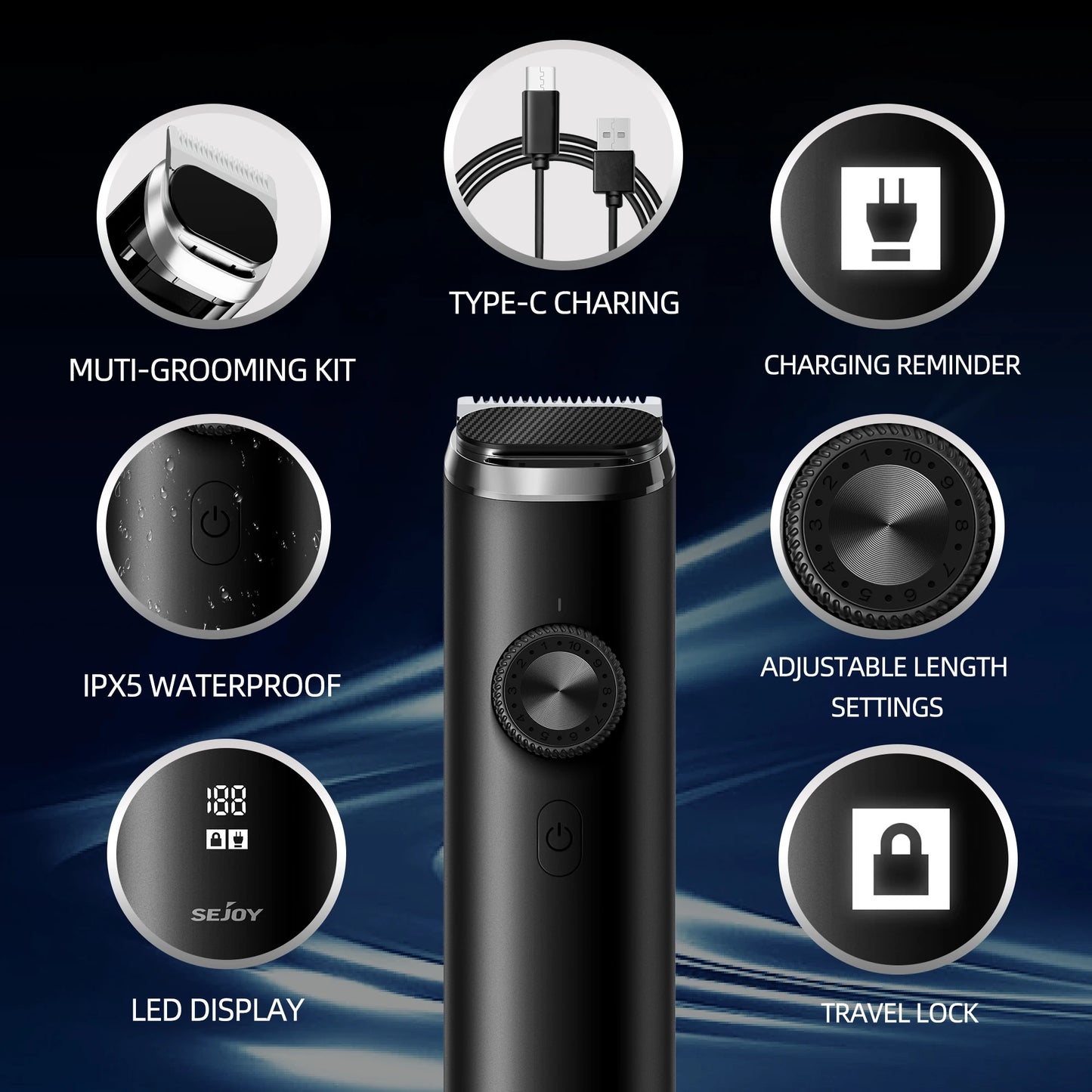 Hair Trimmer Grooming Kit Rechargeable for  Men.