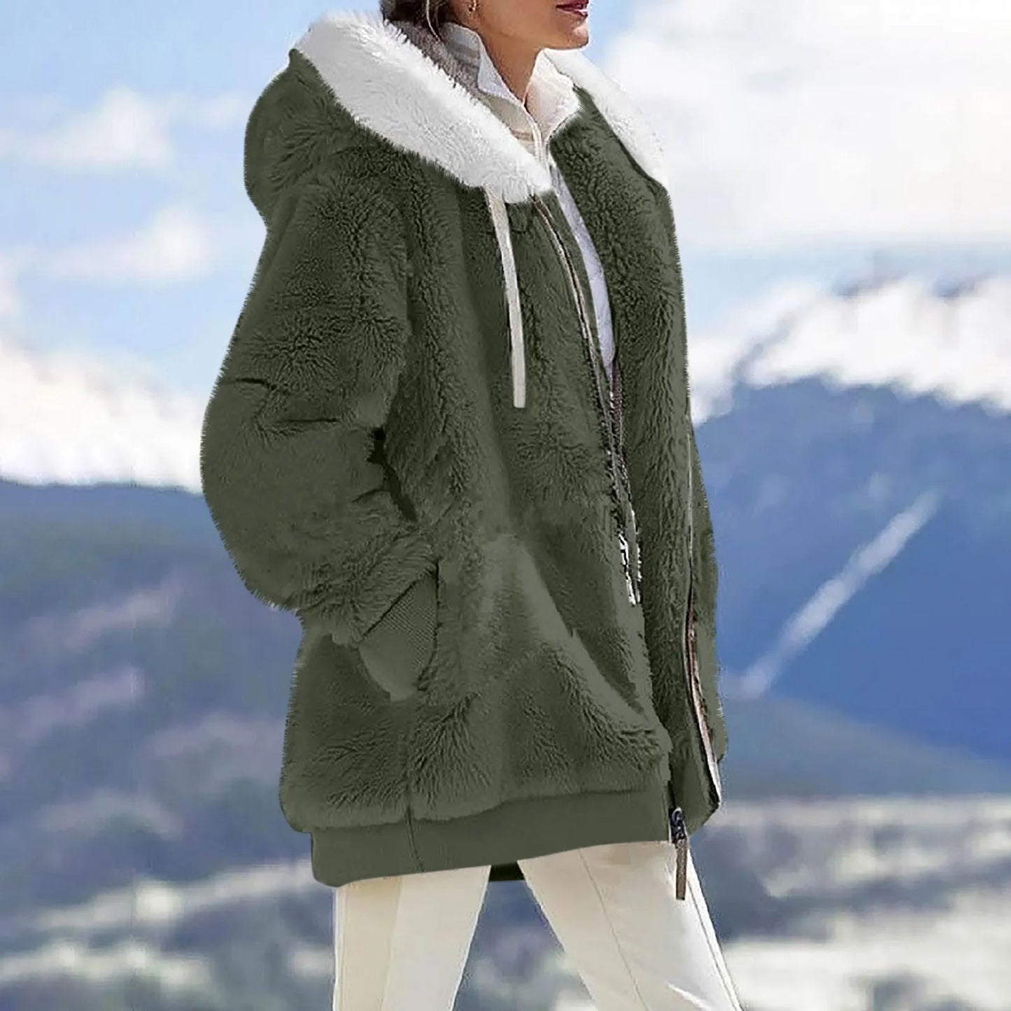 Autumn Winter Plush Coat Women Fashion Soild Hooded .