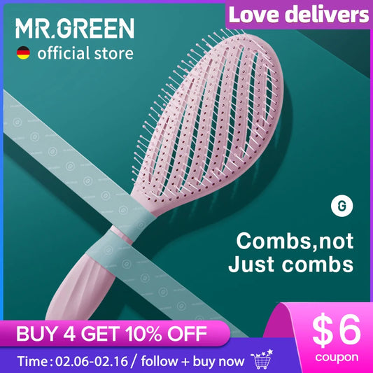 MR.GREEN Hollow Out Hair Brush Scalp Massage Combs Hair Styling Detangler.