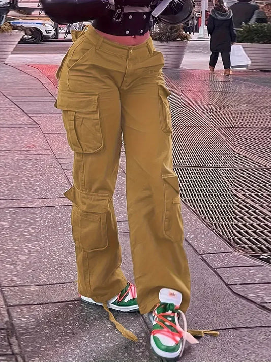 Women Street Trend Multi-pocket Cargo Jeans .