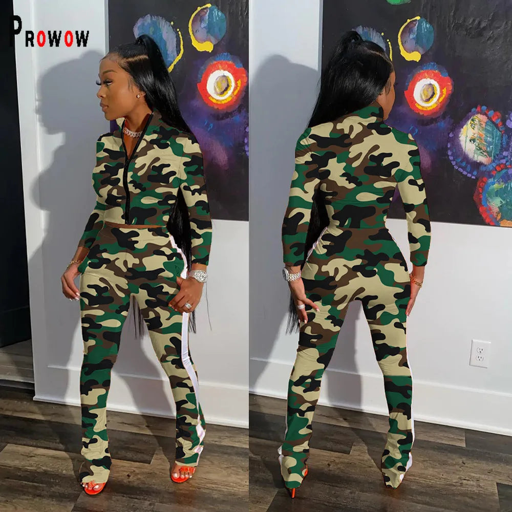 Prowow Casual Camouflage Print Women's Tracksuits .