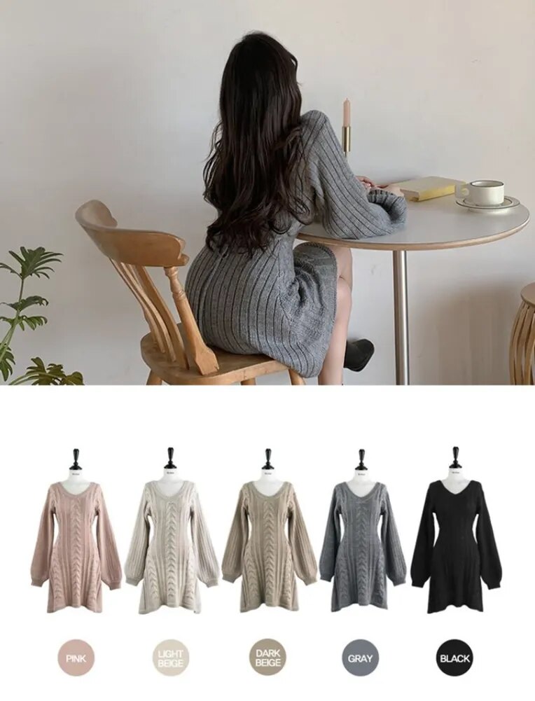 Knitted Long Sleeve Sweater Dress for Women