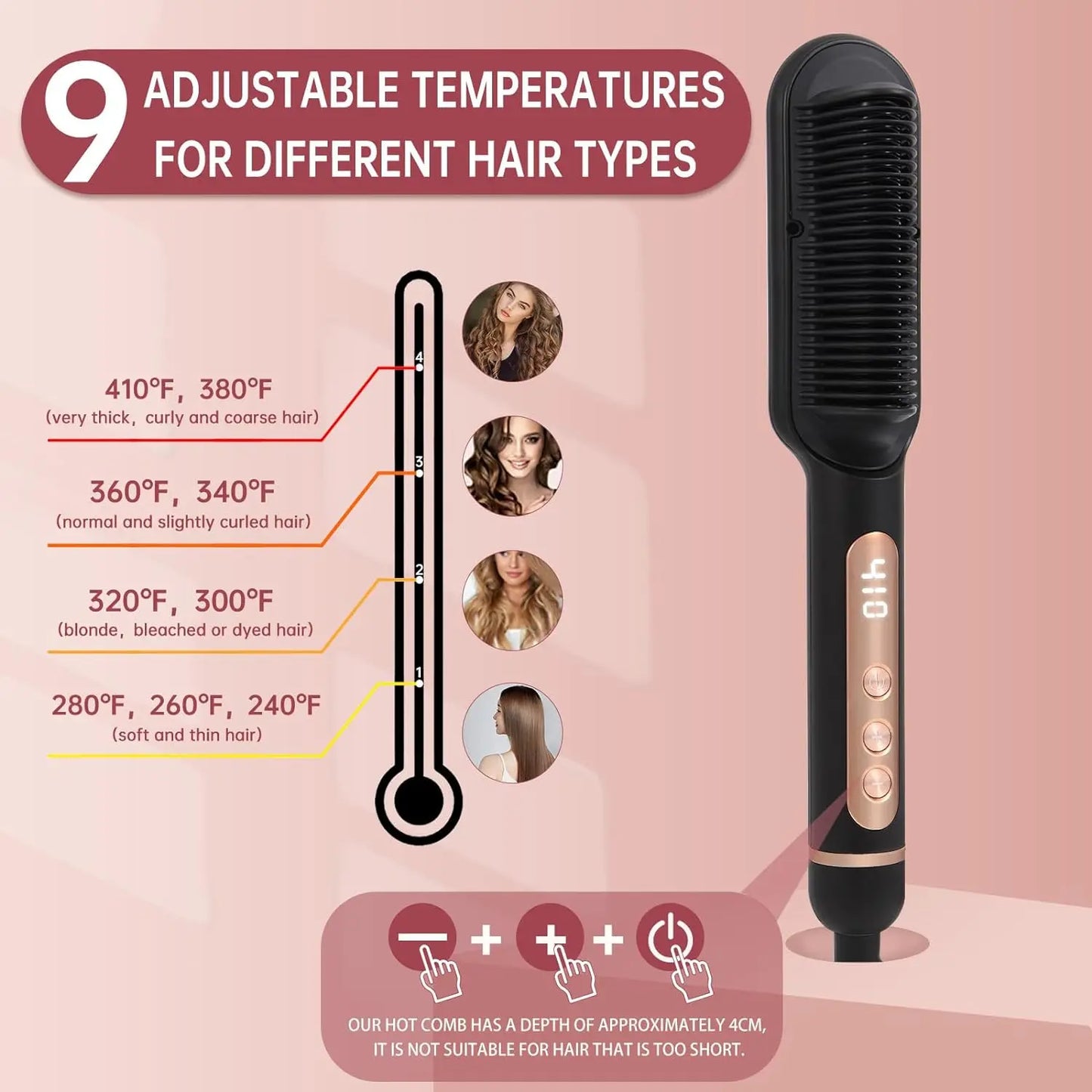 Negative Ionic Hair Straightener Brush, Fast Heating,.