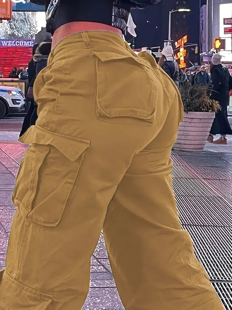 Women Street Trend Multi-pocket Cargo Jeans .