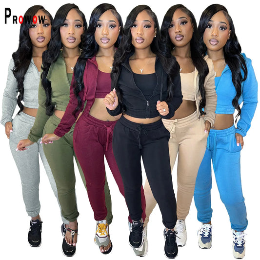 Prowow Women Tracksuits Crop Tank Tops Zipper .