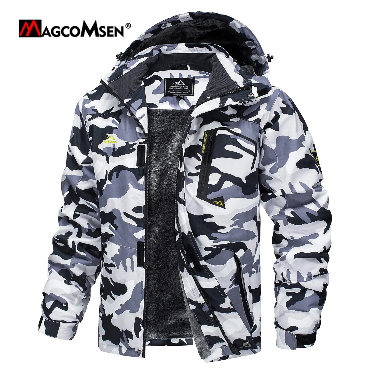 MAGCOMSEN Men's Hooded Fleece Ski Jacket Waterproof .