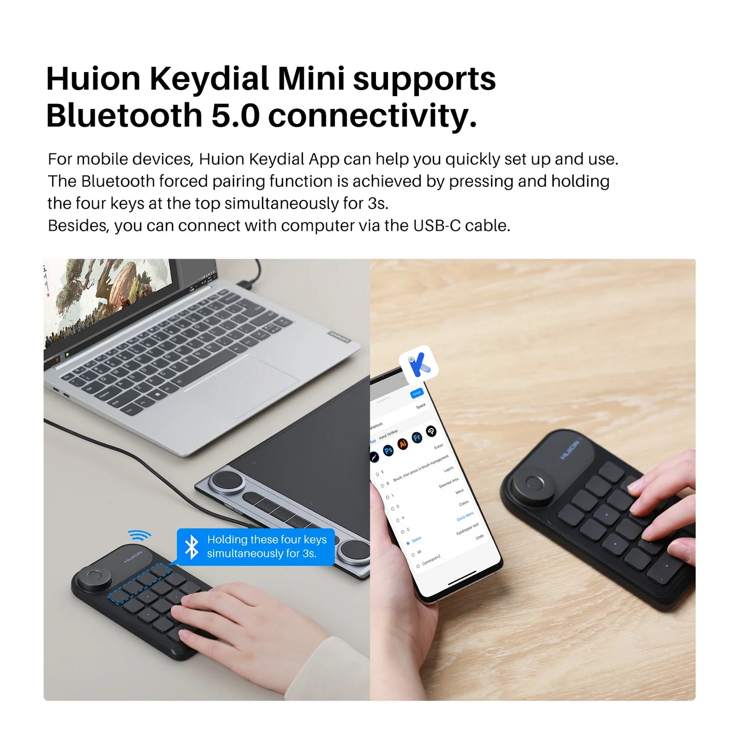 Huion K20 Keydial mini Keyboard for Drawing Tablet,