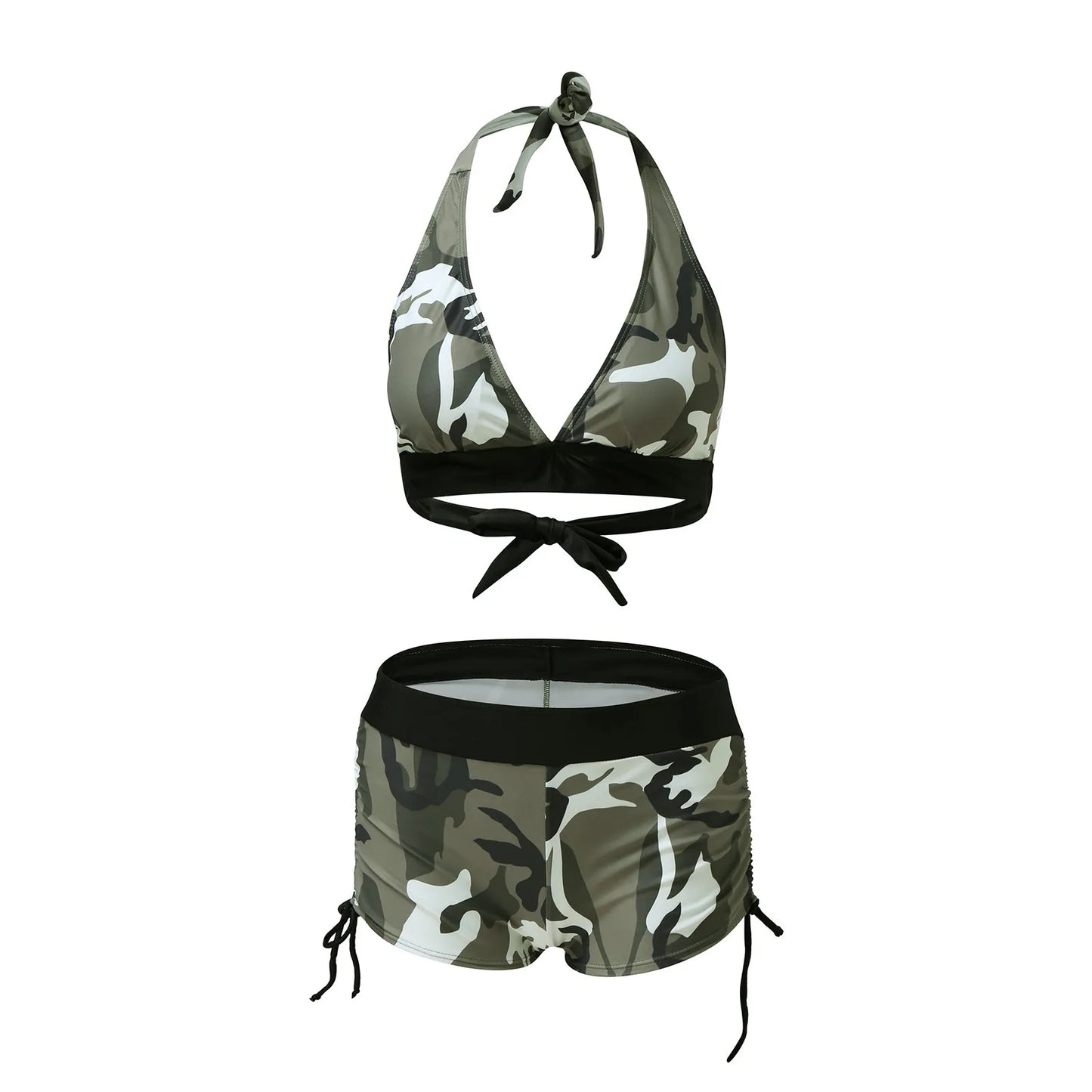 Camouflage Print Swimwear Halter Beachwear.