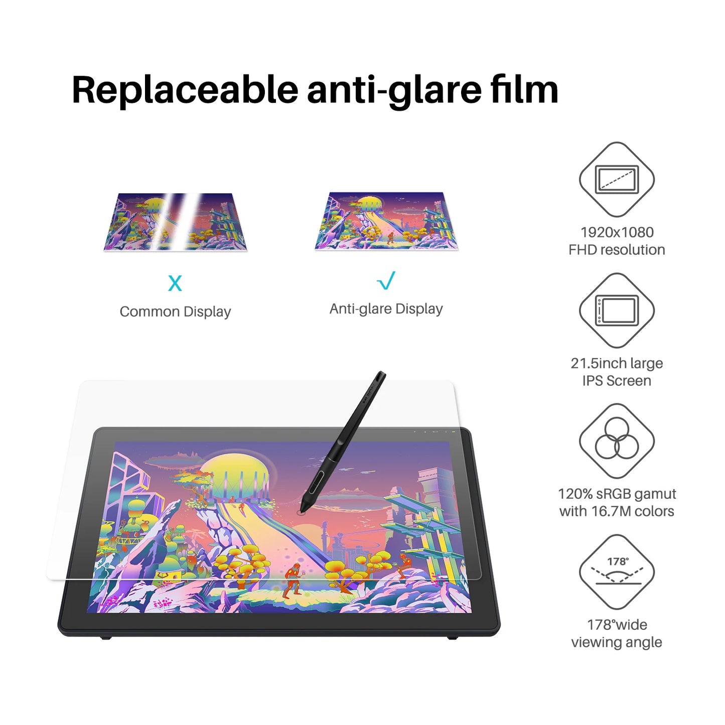 Graphics Tablet with Screen Monitor Drawing Pen.