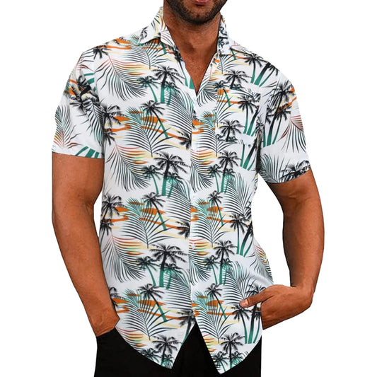 Hawaiian Shirt Men Floral Print Vacation Short Sleeve .