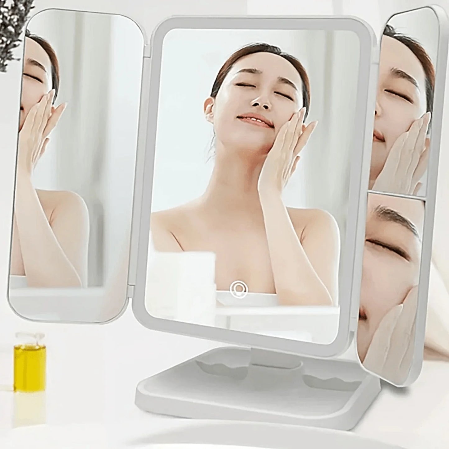 Makeup Mirror With 3 Colors Lights Trifold Beauty .