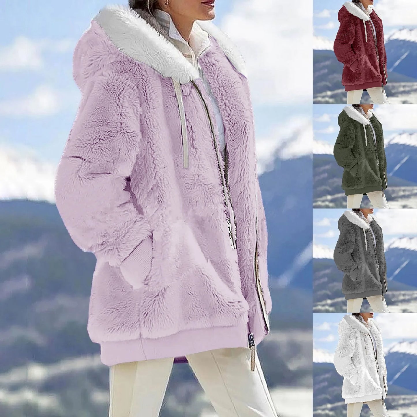 Autumn Winter Plush Coat Women Fashion Soild Hooded .